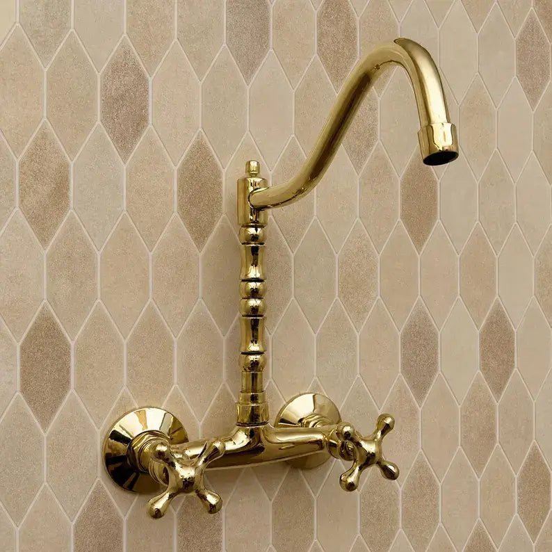 Wall Mounted Brass Antique Faucet for Bathroom and Kitchen - handcrafted luxury Kitchen Faucets for kitchen and bathroom interiors by Brooklyn Brass