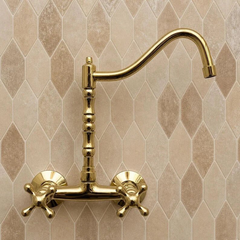 Wall Mounted Brass Antique Faucet for Bathroom and Kitchen - handcrafted luxury Kitchen Faucets for kitchen and bathroom interiors by Brooklyn Brass