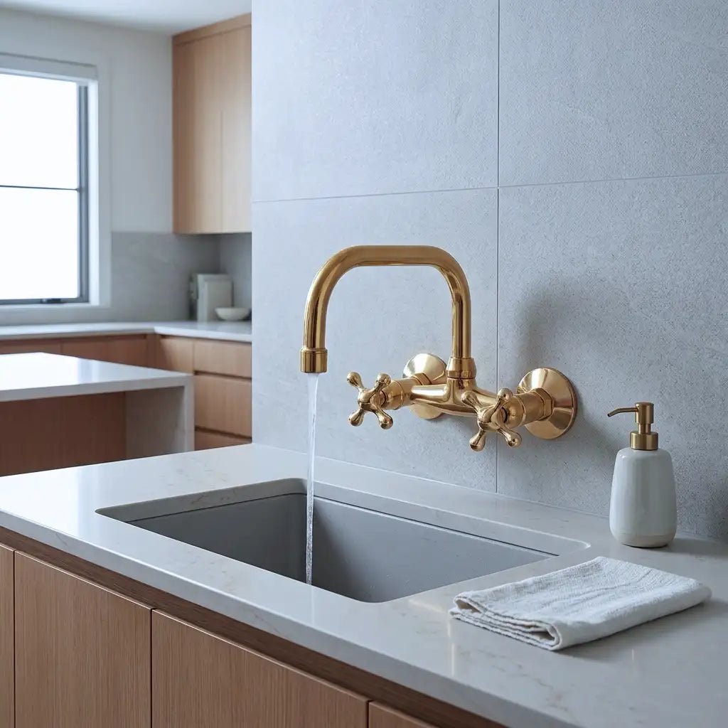 Wall Mounted Solid Brass Faucet For Bathroom and Kitchen - handcrafted luxury Kitchen Faucets for kitchen and bathroom interiors by Brooklyn Brass