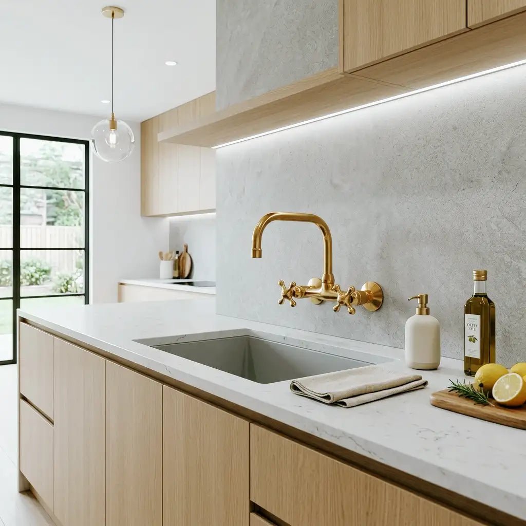 Wall Mounted Solid Brass Faucet For Bathroom and Kitchen - handcrafted luxury Kitchen Faucets for kitchen and bathroom interiors by Brooklyn Brass