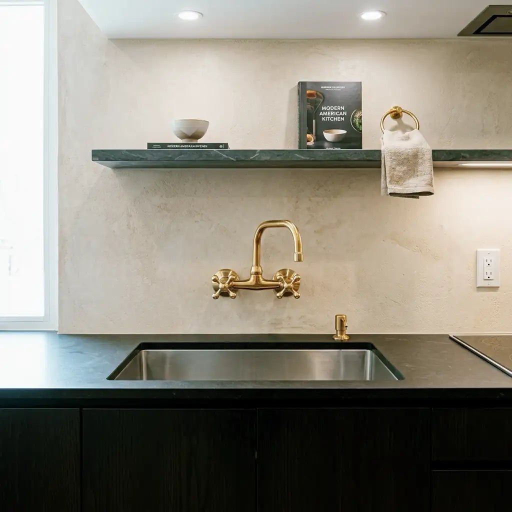 Wall Mounted Solid Brass Faucet For Bathroom and Kitchen - handcrafted luxury Kitchen Faucets for kitchen and bathroom interiors by Brooklyn Brass
