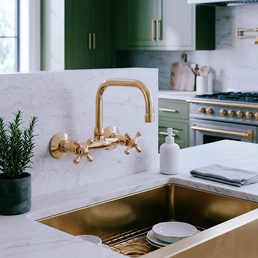 Wall Mounted Solid Brass Faucet For Bathroom and Kitchen - handcrafted luxury Kitchen Faucets for kitchen and bathroom interiors by Brooklyn Brass