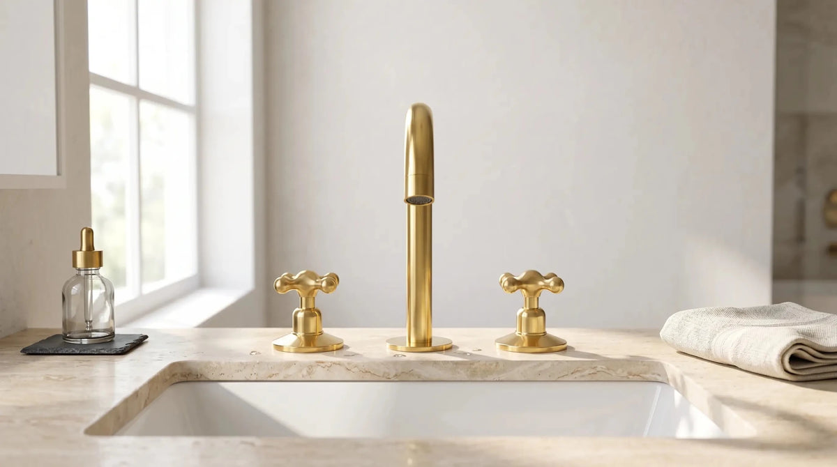 Widespread 3 Holes Solid Brass Faucet, Antique Brass Kitchen Deck Mounted Faucet - handcrafted luxury Kitchen Faucets for kitchen and bathroom interiors by Brooklyn Brass