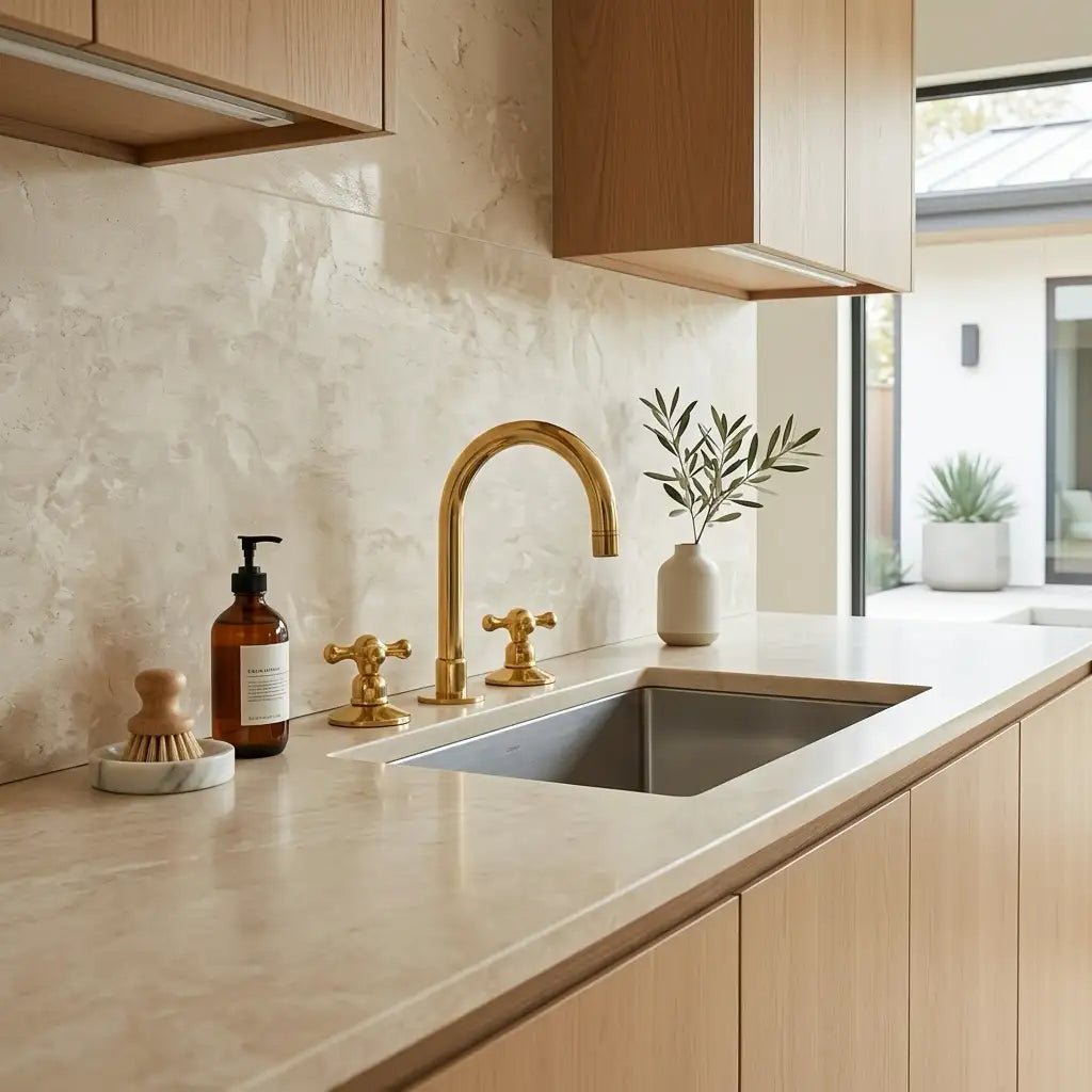 Widespread 3 Holes Solid Unlacquered Brass Faucet, Vanity Sink Bathroom Tap - handcrafted luxury Bathroom Faucets for kitchen and bathroom interiors by Brooklyn Brass