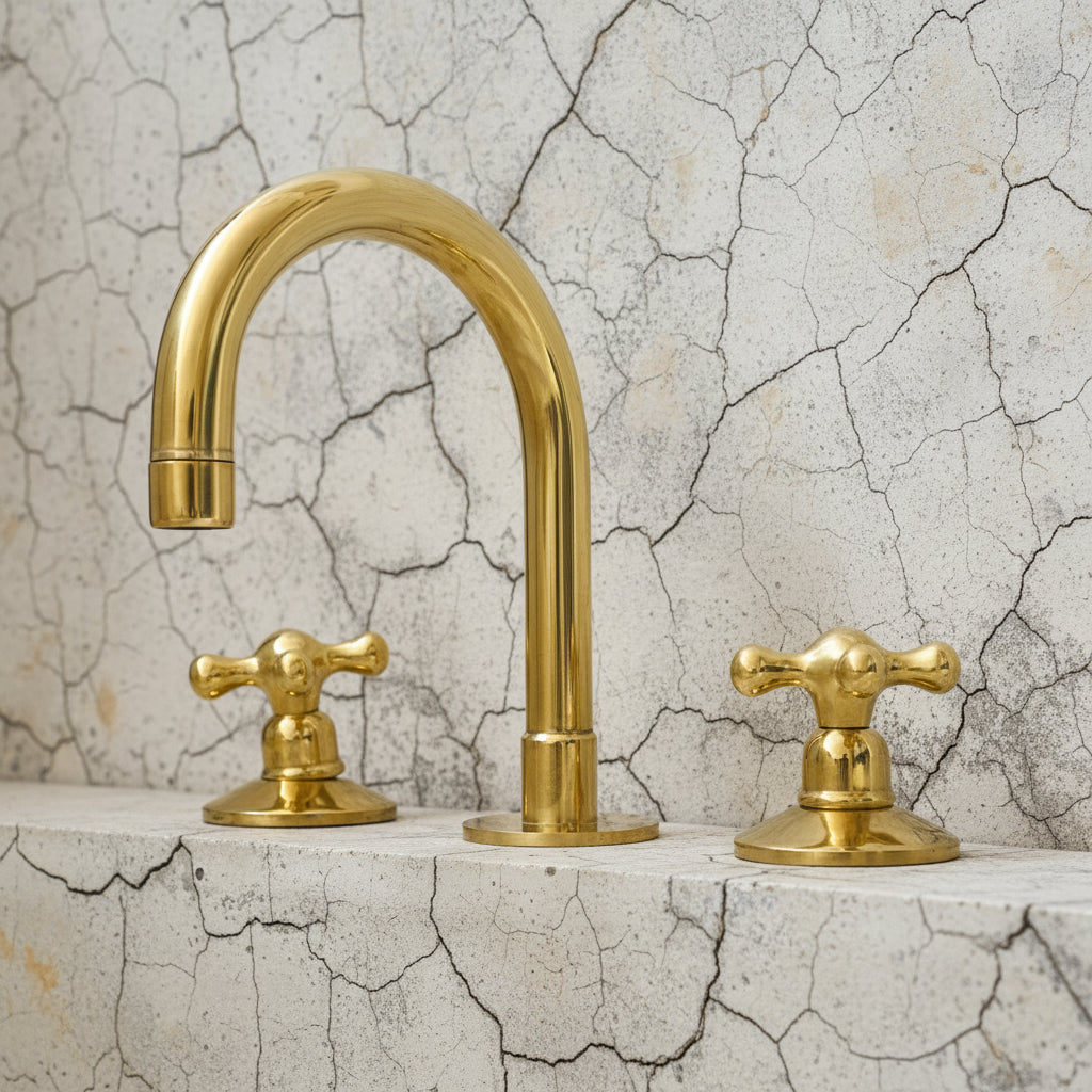 Widespread 3 Holes Solid Unlacquered Brass Faucet, Vanity Sink Bathroom Tap - handcrafted luxury Bathroom Faucets for kitchen and bathroom interiors by Brooklyn Brass