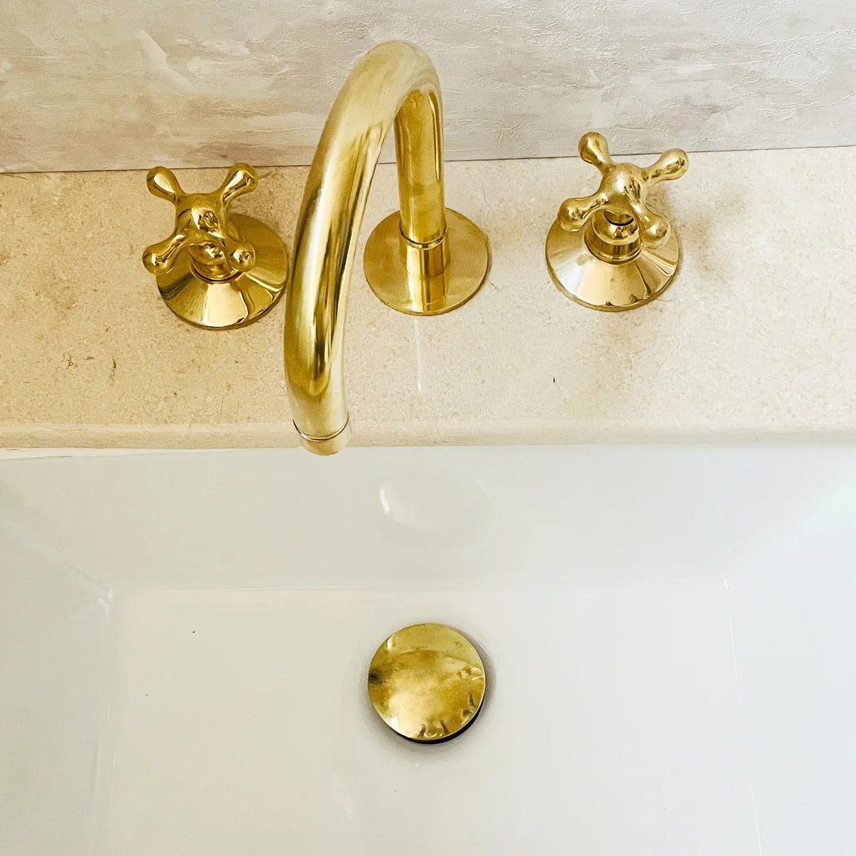 Widespread 3 Holes Solid Unlacquered Brass Faucet, Vanity Sink Bathroom Tap - handcrafted luxury Bathroom Faucets for kitchen and bathroom interiors by Brooklyn Brass