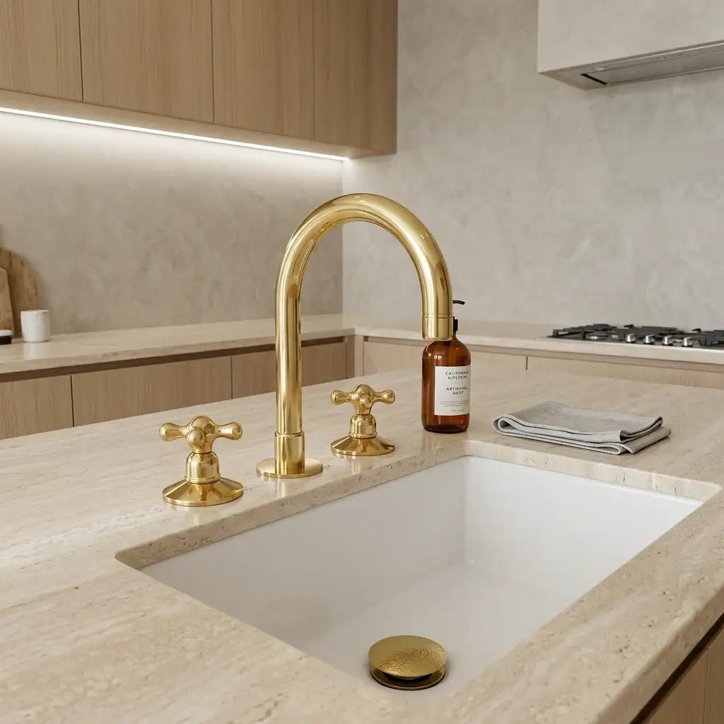 Widespread 3 Holes Solid Unlacquered Brass Faucet, Vanity Sink Bathroom Tap - handcrafted luxury Bathroom Faucets for kitchen and bathroom interiors by Brooklyn Brass