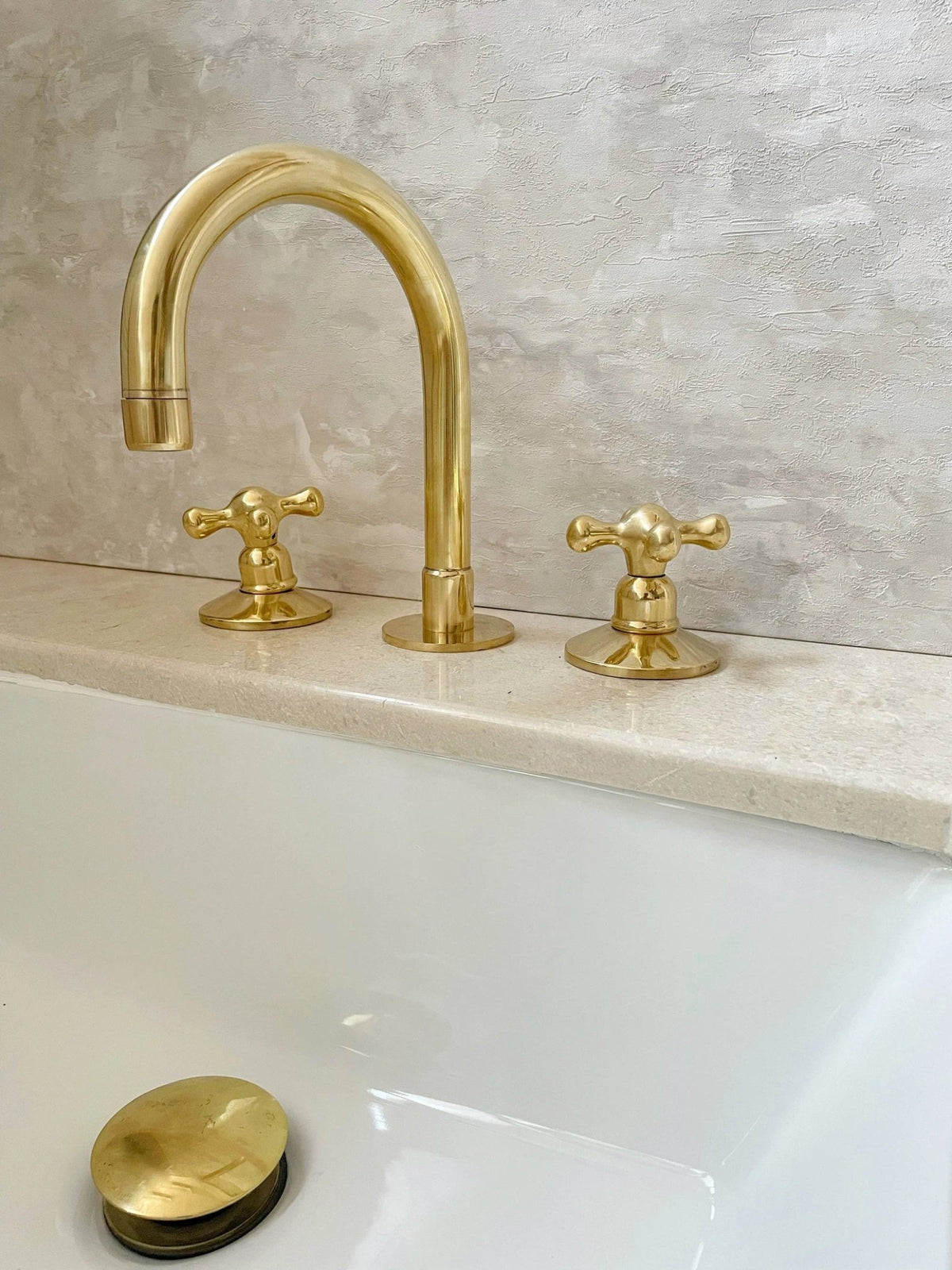 Widespread 3 Holes Solid Unlacquered Brass Faucet, Vanity Sink Bathroom Tap - handcrafted luxury Bathroom Faucets for kitchen and bathroom interiors by Brooklyn Brass