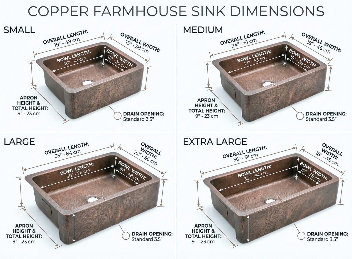 Hand-Hammered Copper Double Bowl Farmhouse Sink, Antique Moroccan Apron-Front Kitchen Basin