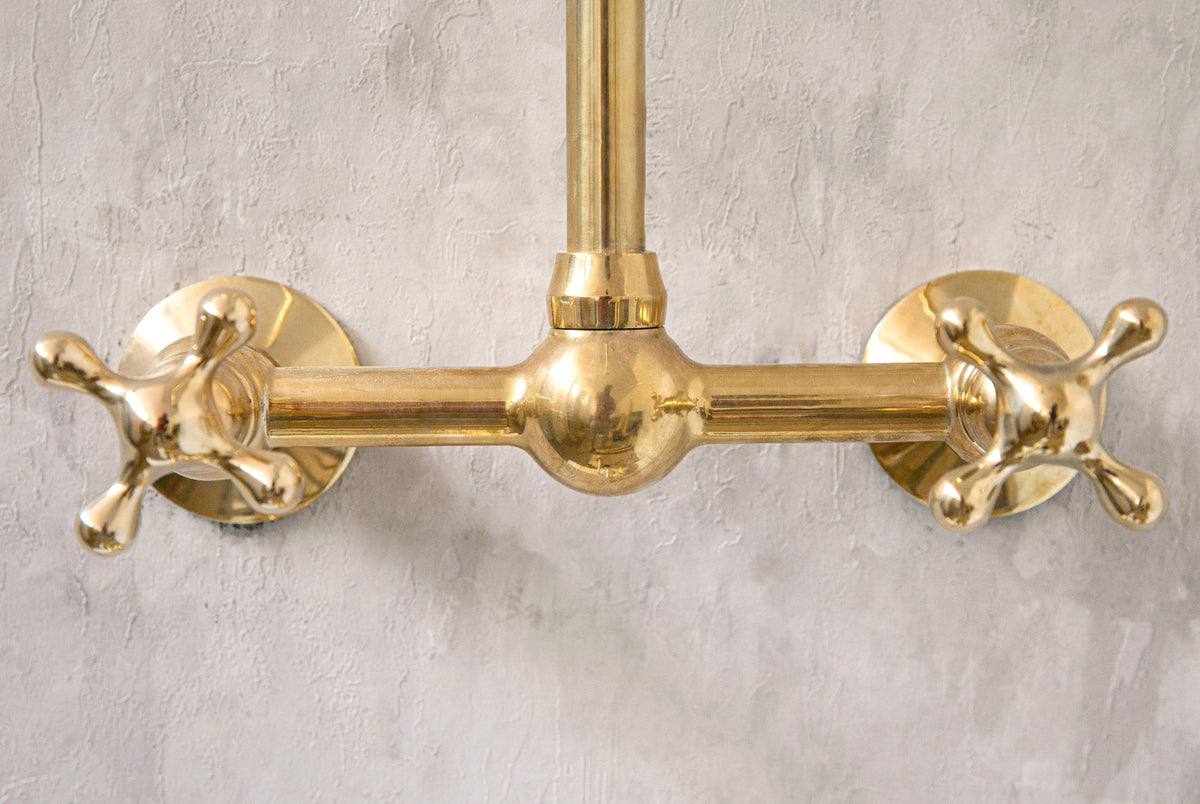 Unlacquered Wall Mounted Brass Gooseneck Faucet for Bathroom and Kitchen
