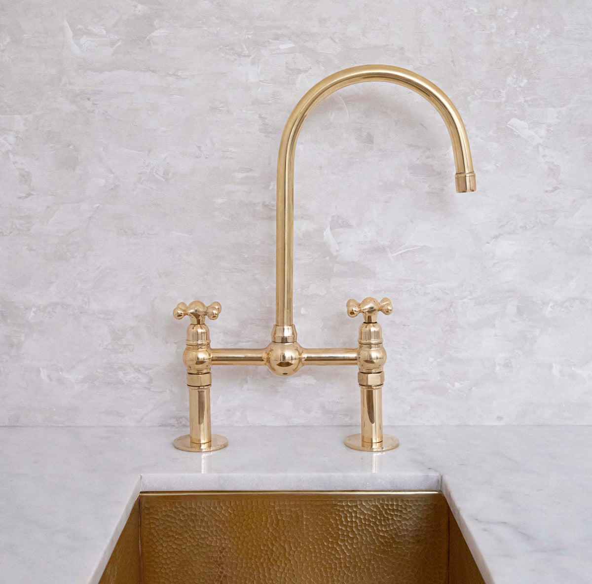 Unlacquered Solid Brass Bridge Faucet, Vintage Kitchen Sink Tap