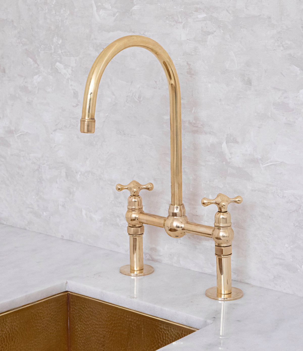 Unlacquered Solid Brass Bridge Faucet, Vintage Kitchen Sink Tap