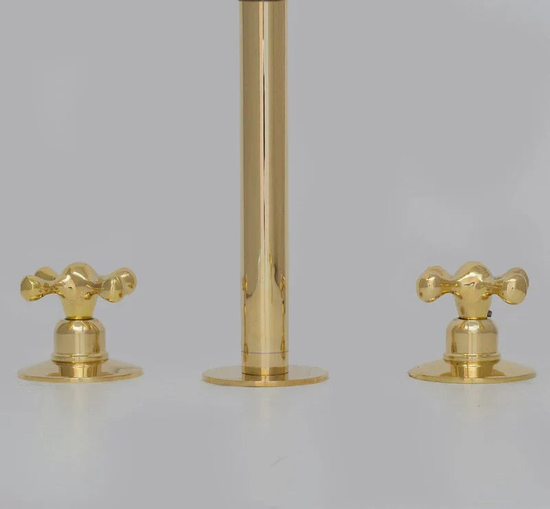 Widespread 3 Holes Solid Brass Faucet, Antique Brass Kitchen Deck Mounted Faucet