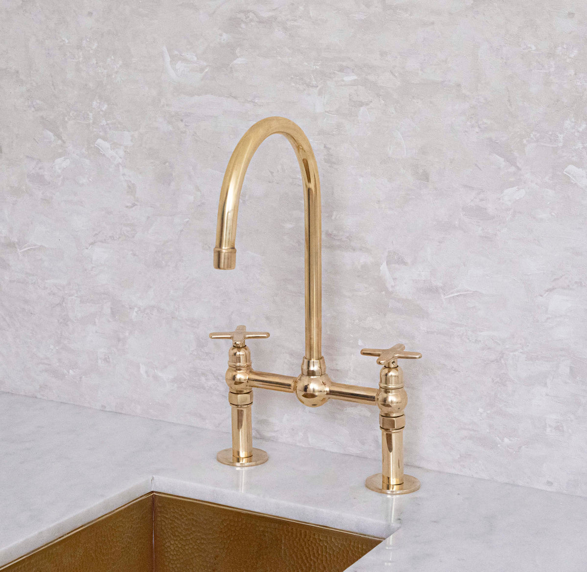 Unlacquered Solid Brass Bridge Faucet, Vintage Kitchen Sink Tap