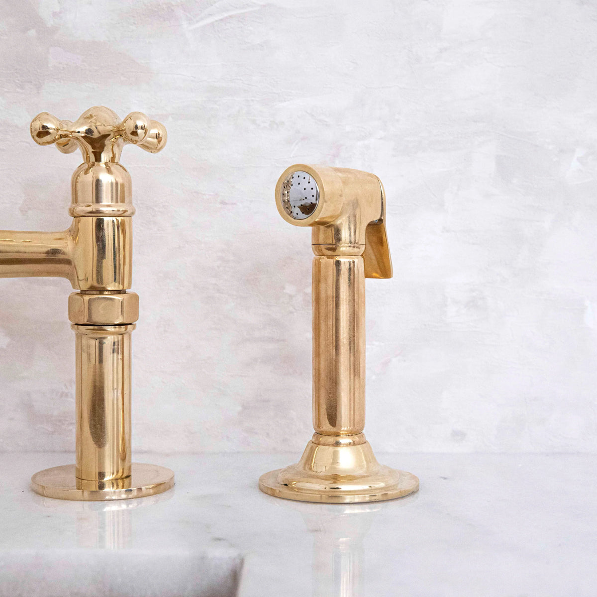 Unlacquered Solid Brass Bridge Faucet, Vintage Kitchen Sink Tap