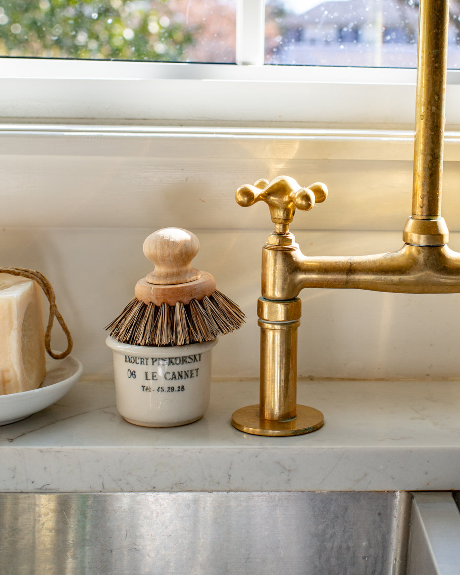 Unlacquered Brass Bridge Faucet, Antique Brass Kitchen Tap