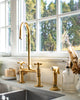 Unlacquered Brass Bridge Faucet, Antique Brass Kitchen Tap