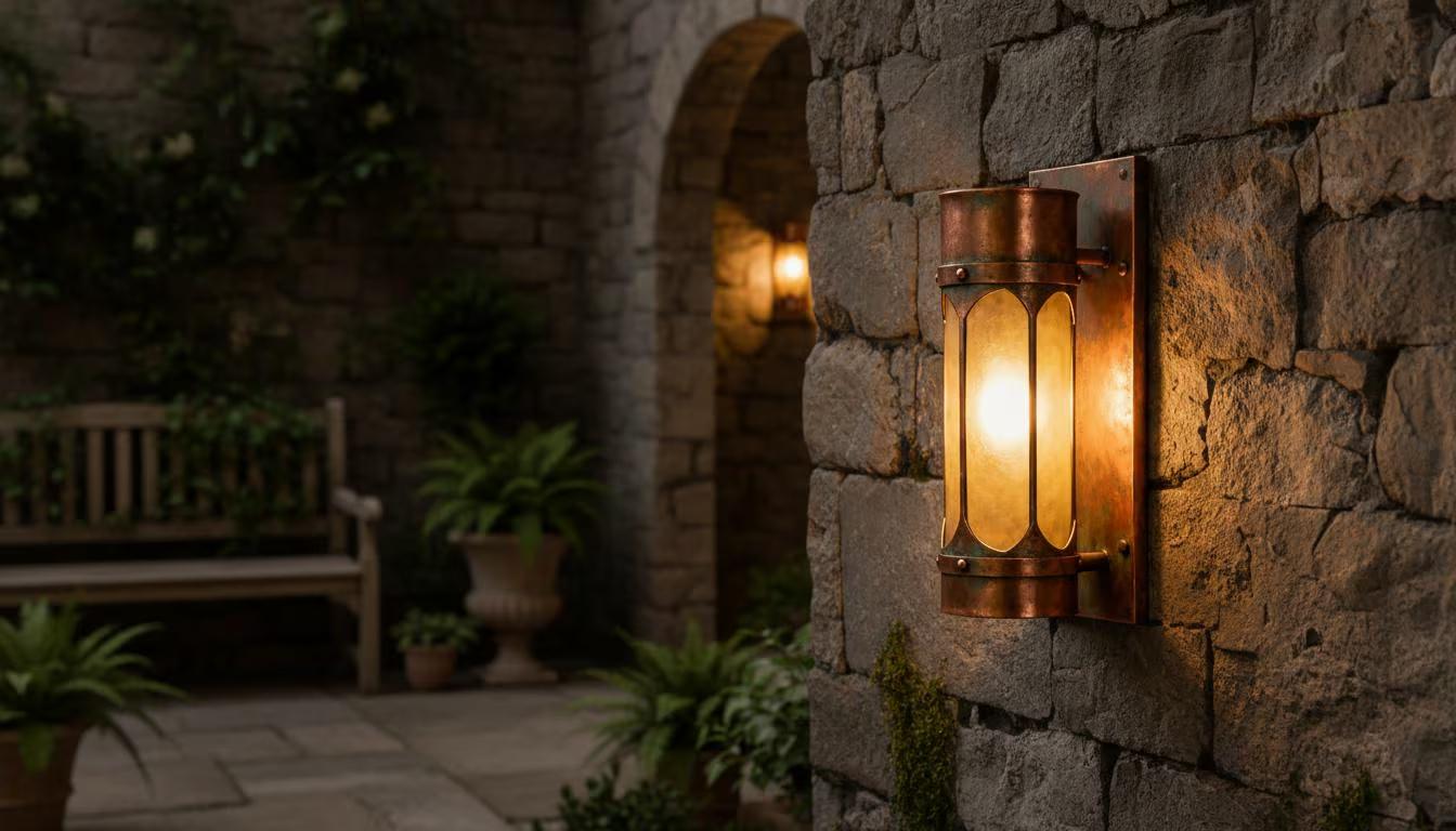 Aged Copper Wall Lantern – Farmhouse Outdoor Porch Sconce - handcrafted luxury for kitchen and bathroom interiors by Brooklyn Brass