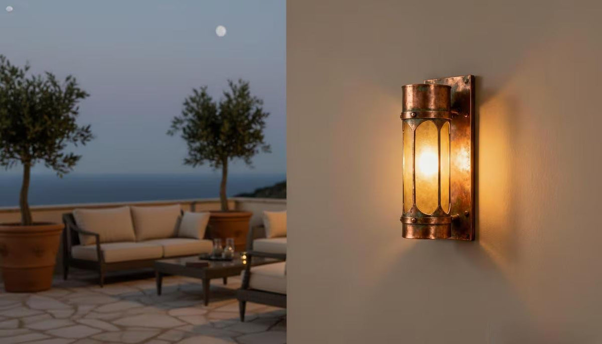 Aged Copper Wall Lantern – Farmhouse Outdoor Porch Sconce - handcrafted luxury for kitchen and bathroom interiors by Brooklyn Brass