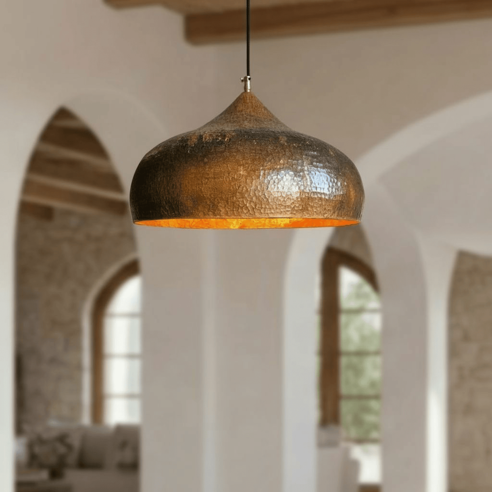 Aged Hammered Copper Pendant – Rustic Dome Light for Farmhouse Kitchens - handcrafted luxury for kitchen and bathroom interiors by Brooklyn Brass