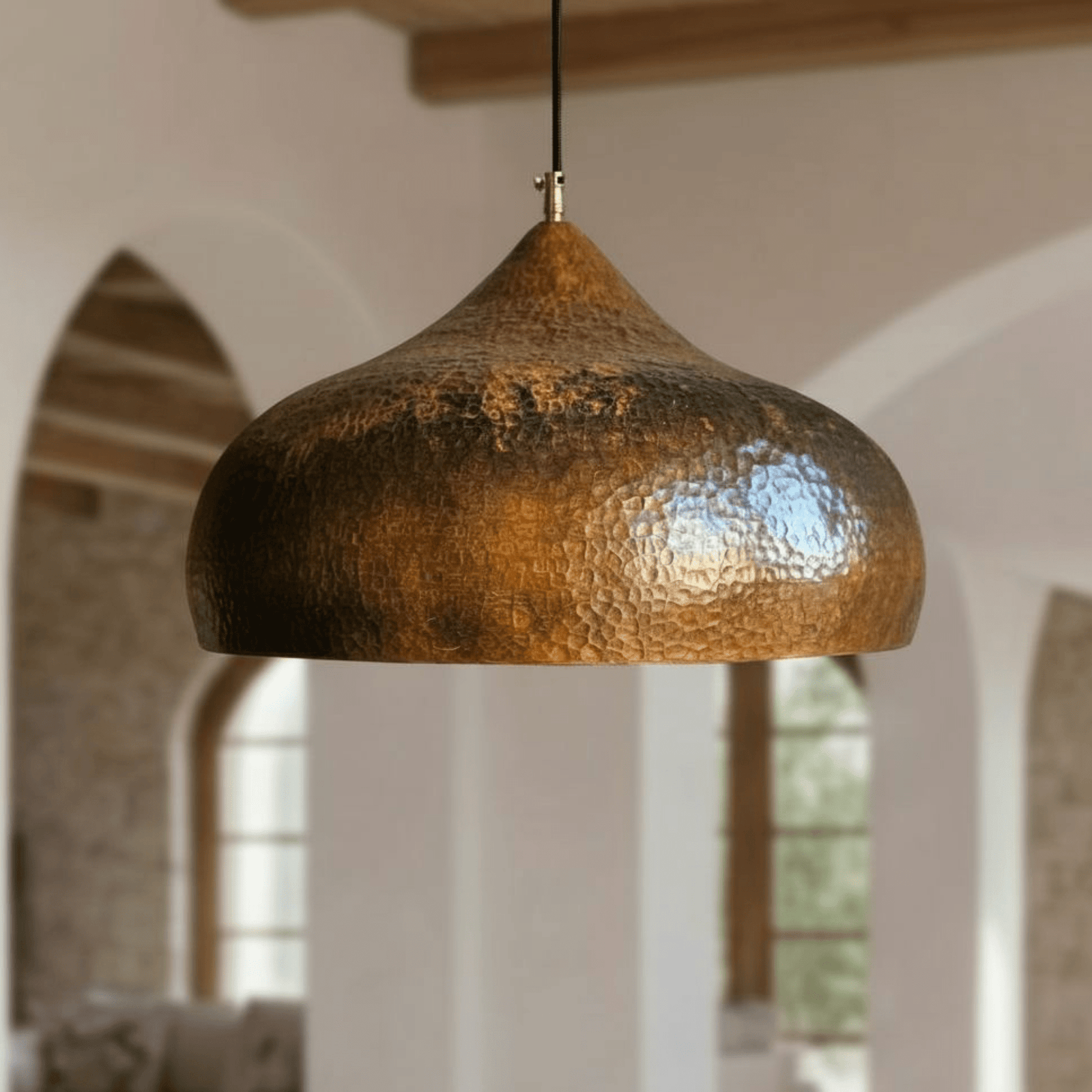 Aged Hammered Copper Pendant – Rustic Dome Light for Farmhouse Kitchens - handcrafted luxury for kitchen and bathroom interiors by Brooklyn Brass