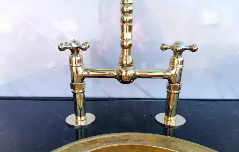 Antique Brass Bridge Kitchen Faucet - Solid Brass Vintage Tap - handcrafted luxury Kitchen Faucets for kitchen and bathroom interiors by Brooklyn Brass