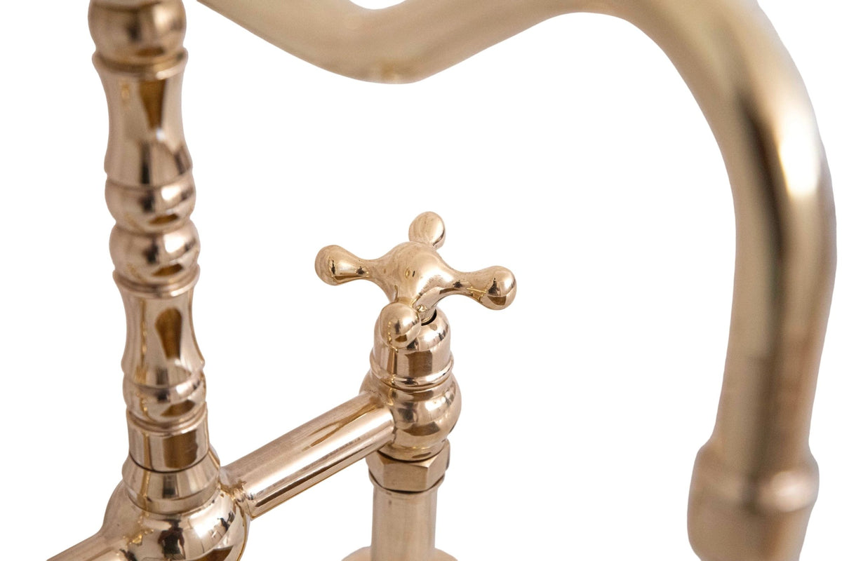 Antique Brass Bridge Kitchen Faucet - Solid Brass Vintage Tap - handcrafted luxury Kitchen Faucets for kitchen and bathroom interiors by Brooklyn Brass