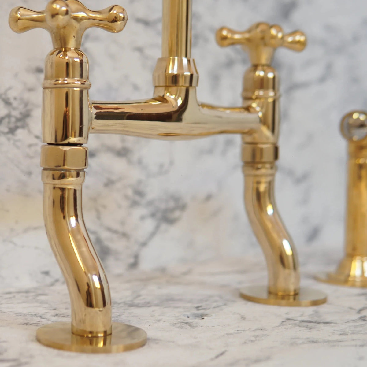 Antique Brass Bridge Kitchen Faucet With Curved Legs - Brass Kitchen Tap - handcrafted luxury Kitchen Faucets for kitchen and bathroom interiors by Brooklyn Brass