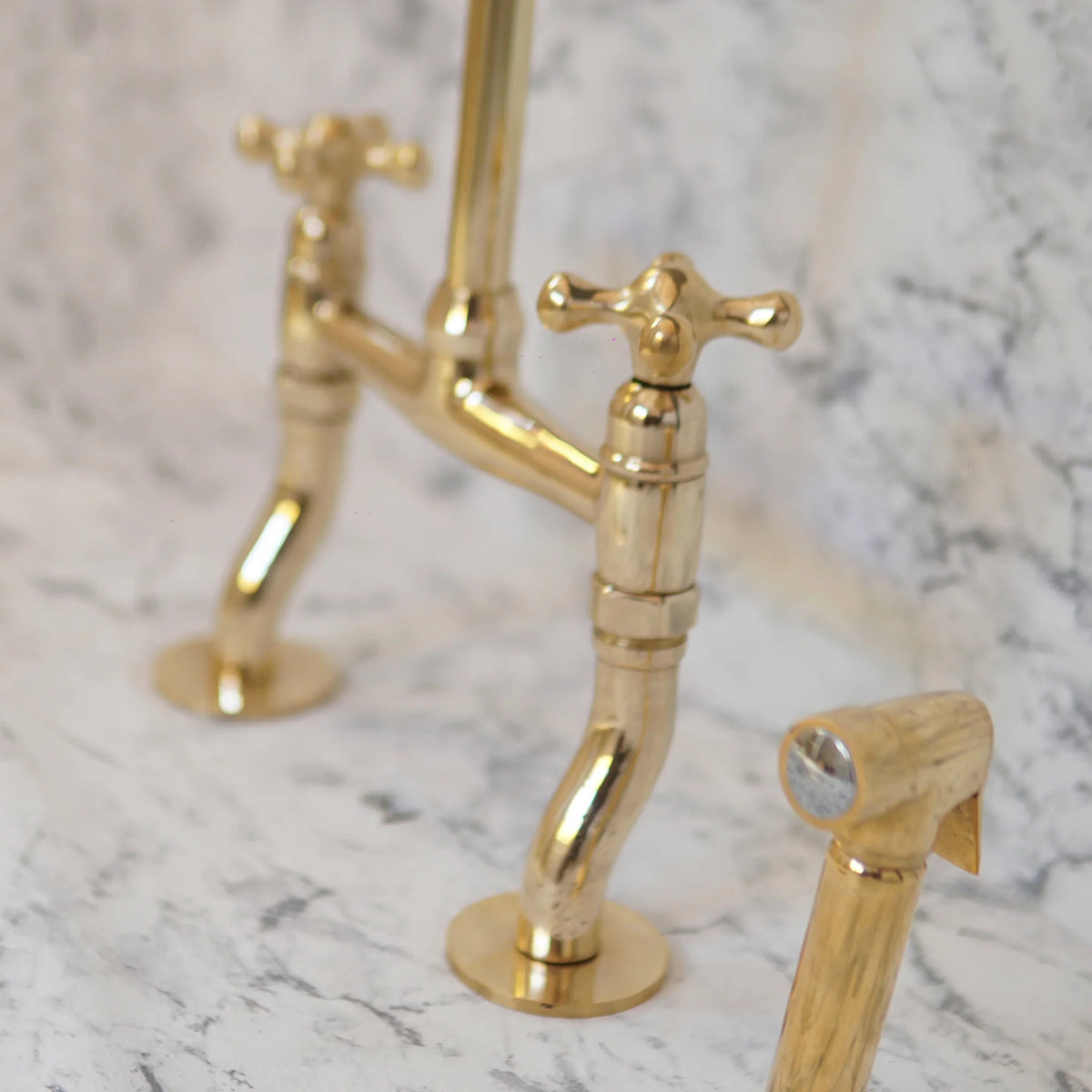 Antique Brass Bridge Kitchen Faucet With Curved Legs - Brass Kitchen Tap - handcrafted luxury Kitchen Faucets for kitchen and bathroom interiors by Brooklyn Brass