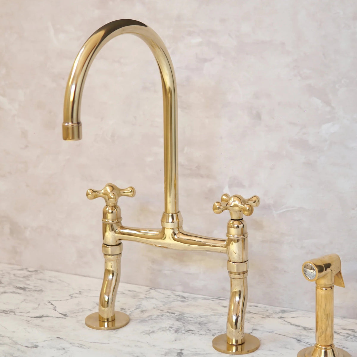 Antique Brass Bridge Kitchen Faucet With Curved Legs - Brass Kitchen Tap - handcrafted luxury Kitchen Faucets for kitchen and bathroom interiors by Brooklyn Brass