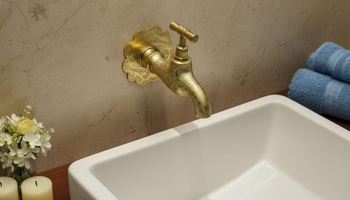 Antique Brass Faucet, Ornate Victorian Backplate, Handmade Moroccan Bath Tap - handcrafted luxury for kitchen and bathroom interiors by Brooklyn Brass