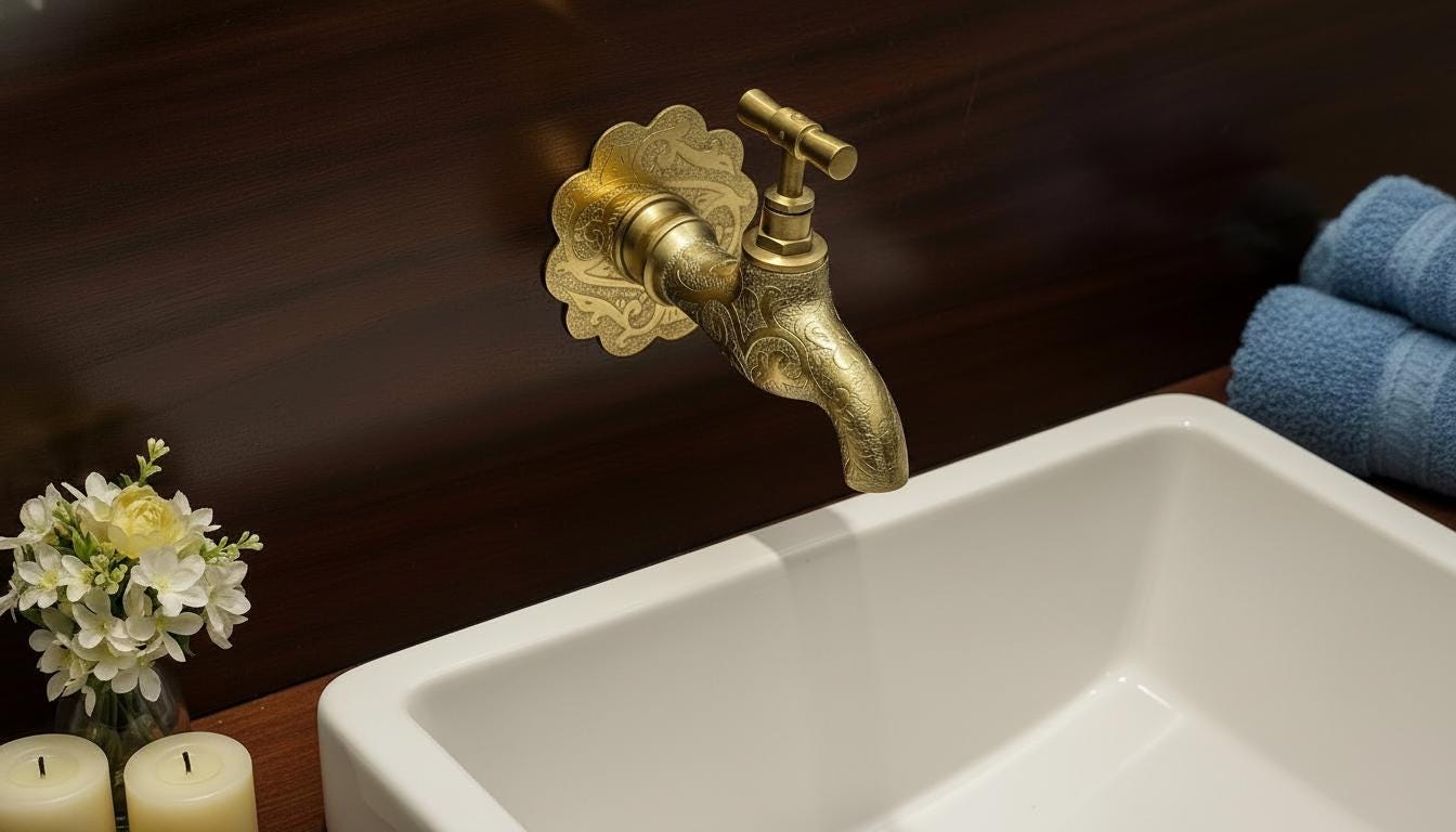 Antique Brass Faucet, Ornate Victorian Backplate, Handmade Moroccan Bath Tap - handcrafted luxury for kitchen and bathroom interiors by Brooklyn Brass