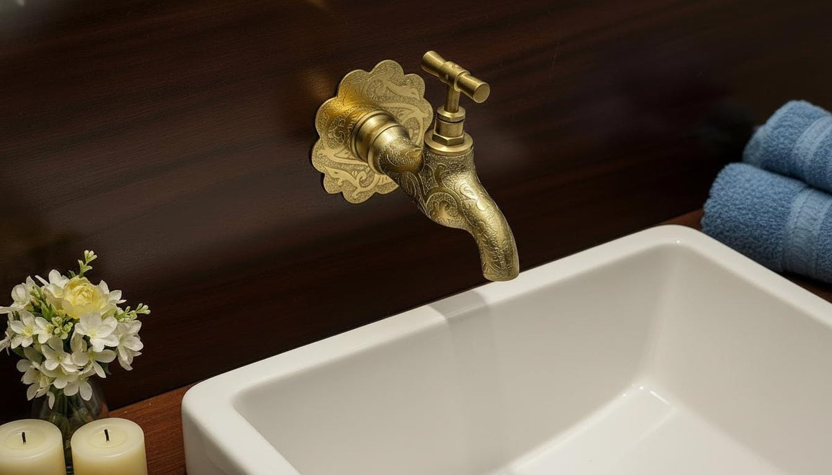 Antique Brass Faucet, Ornate Victorian Backplate, Handmade Moroccan Bath Tap - handcrafted luxury for kitchen and bathroom interiors by Brooklyn Brass