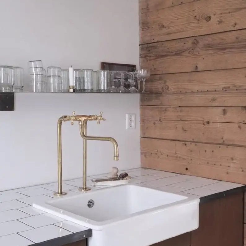 Antique Brass Kitchen Faucet - Unlacquered Brass Faucet - handcrafted luxury Kitchen Faucets for kitchen and bathroom interiors by Brooklyn Brass