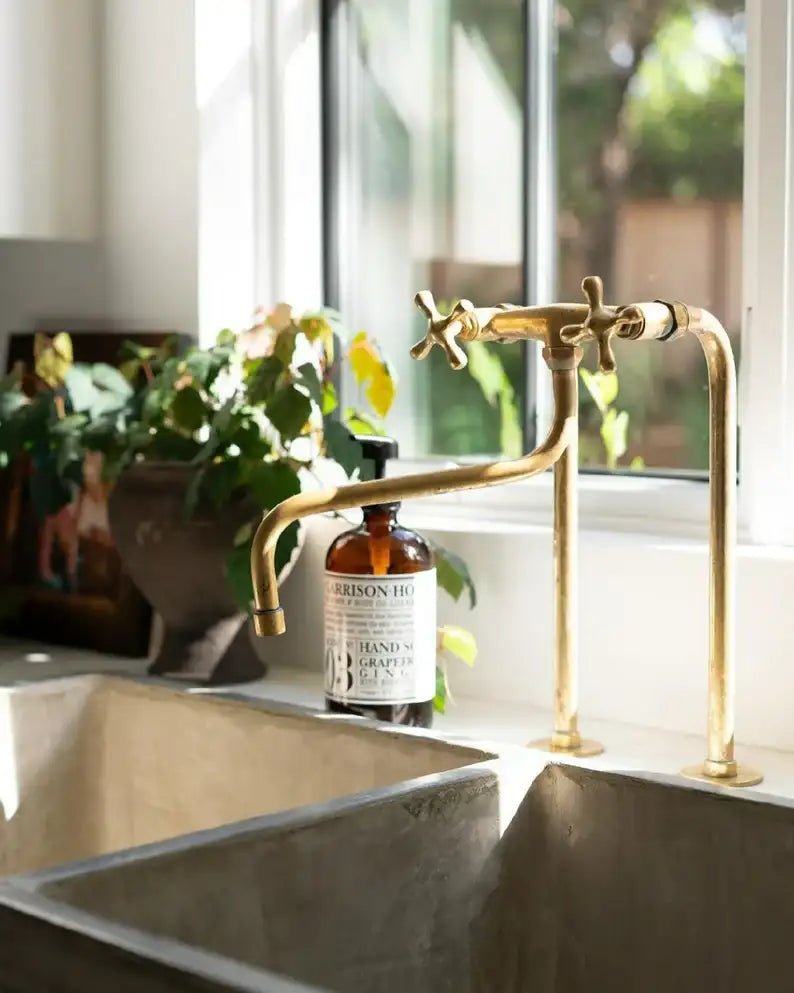 Antique Brass Kitchen Faucet - Unlacquered Brass Faucet - handcrafted luxury Kitchen Faucets for kitchen and bathroom interiors by Brooklyn Brass