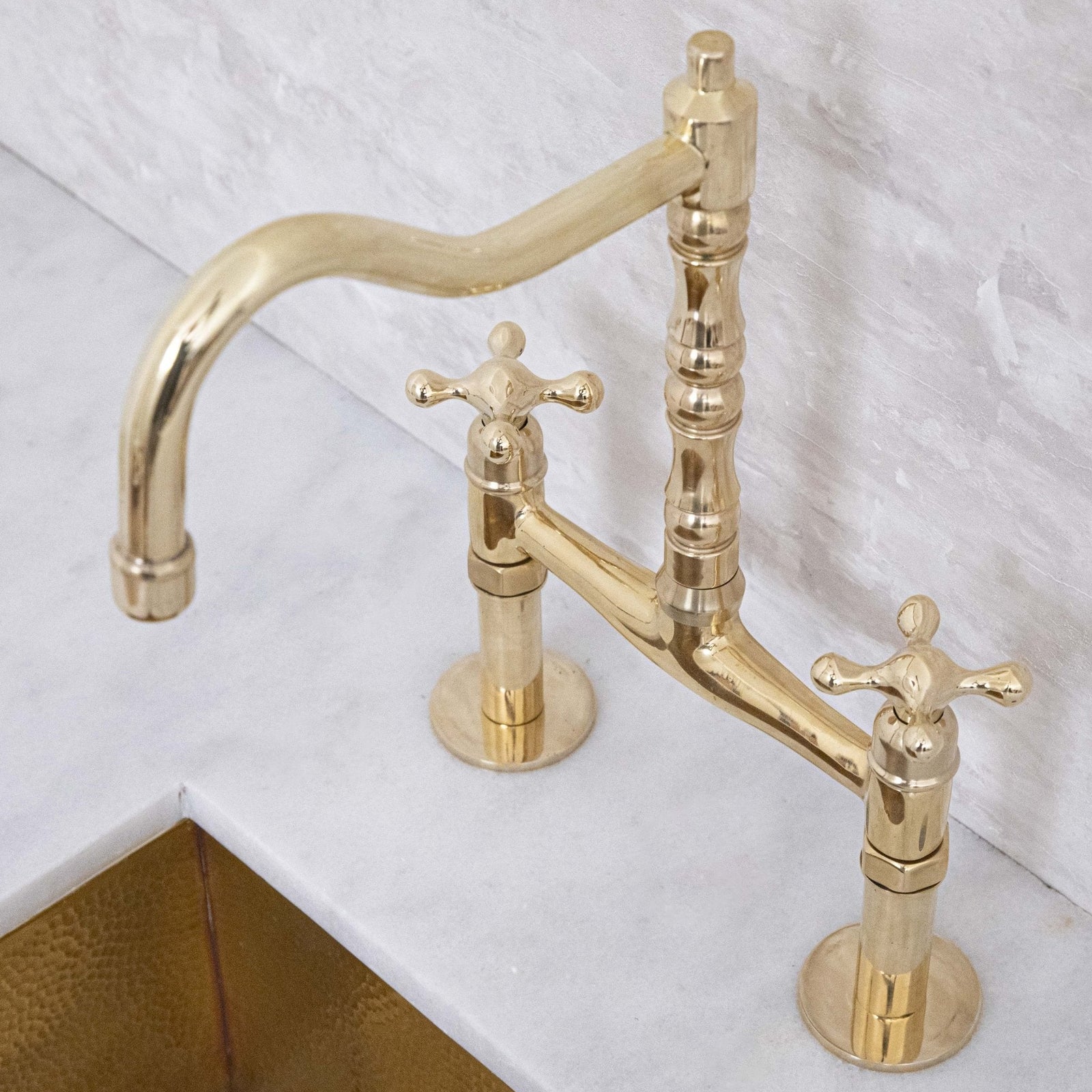 Antique Solid Brass Bridge Faucet, Vintage Kitchen Sink Tap - handcrafted luxury Kitchen Faucets for kitchen and bathroom interiors by Brooklyn Brass