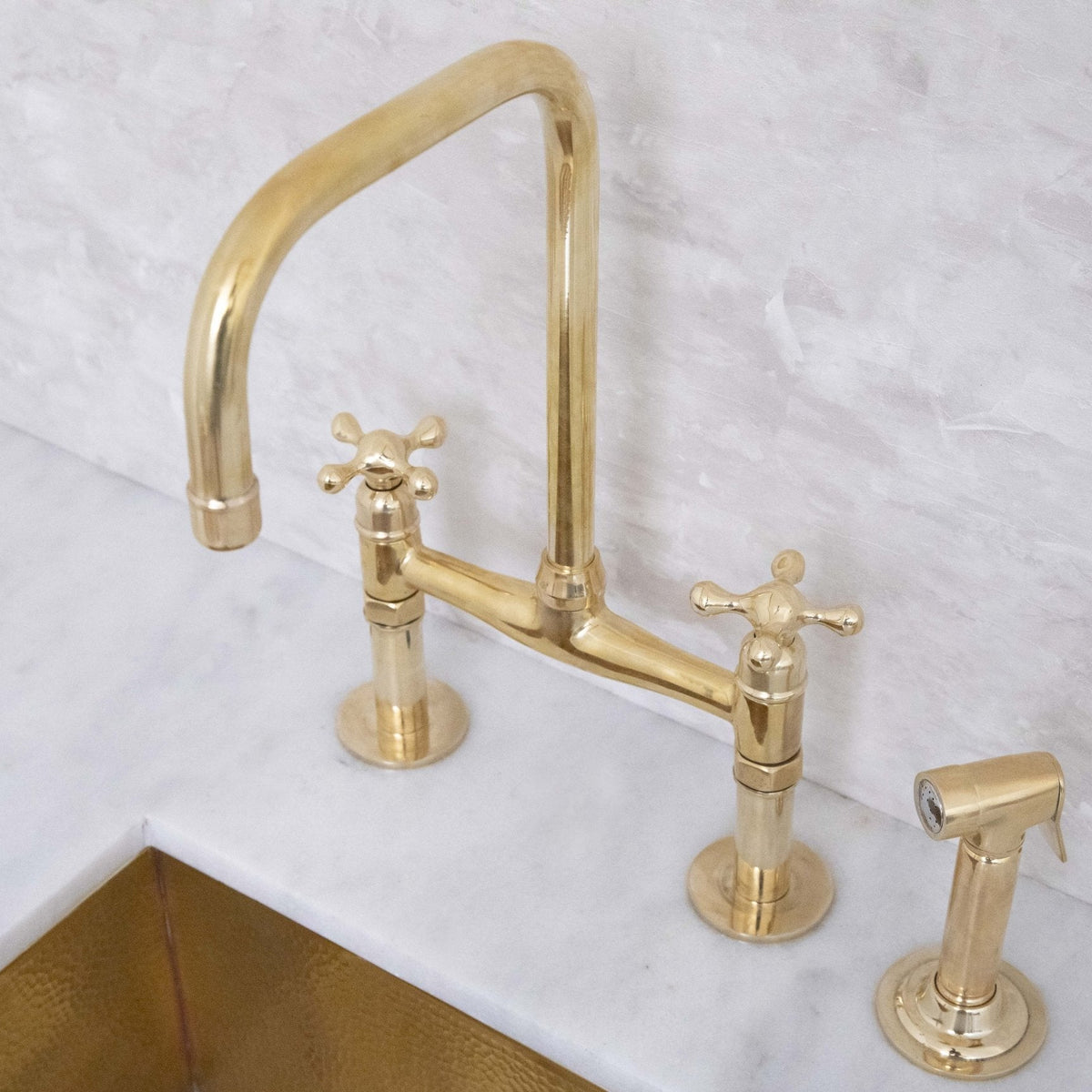 Antique Solid Brass Kitchen Bridge Faucet, Brass Kitchen Tap - handcrafted luxury Kitchen Faucets for kitchen and bathroom interiors by Brooklyn Brass