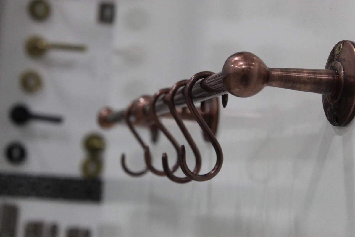 Handmade Vintage Copper Pot Rack, Rustic Wall Mount Kitchen Organizer - handcrafted luxury Hardware and Drains for kitchen and bathroom interiors by Brooklyn Brass