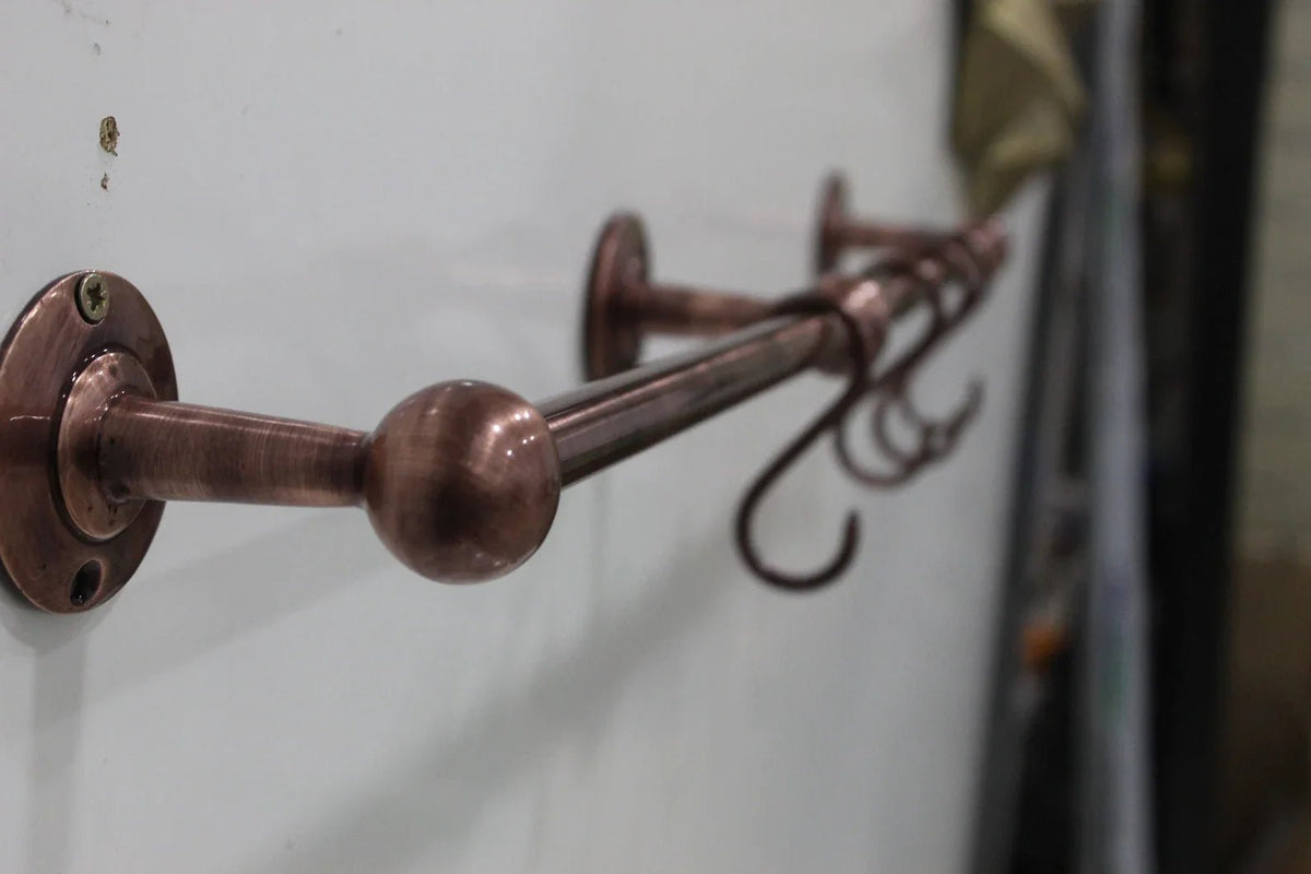 Handmade Vintage Copper Pot Rack, Rustic Wall Mount Kitchen Organizer - handcrafted luxury Hardware and Drains for kitchen and bathroom interiors by Brooklyn Brass