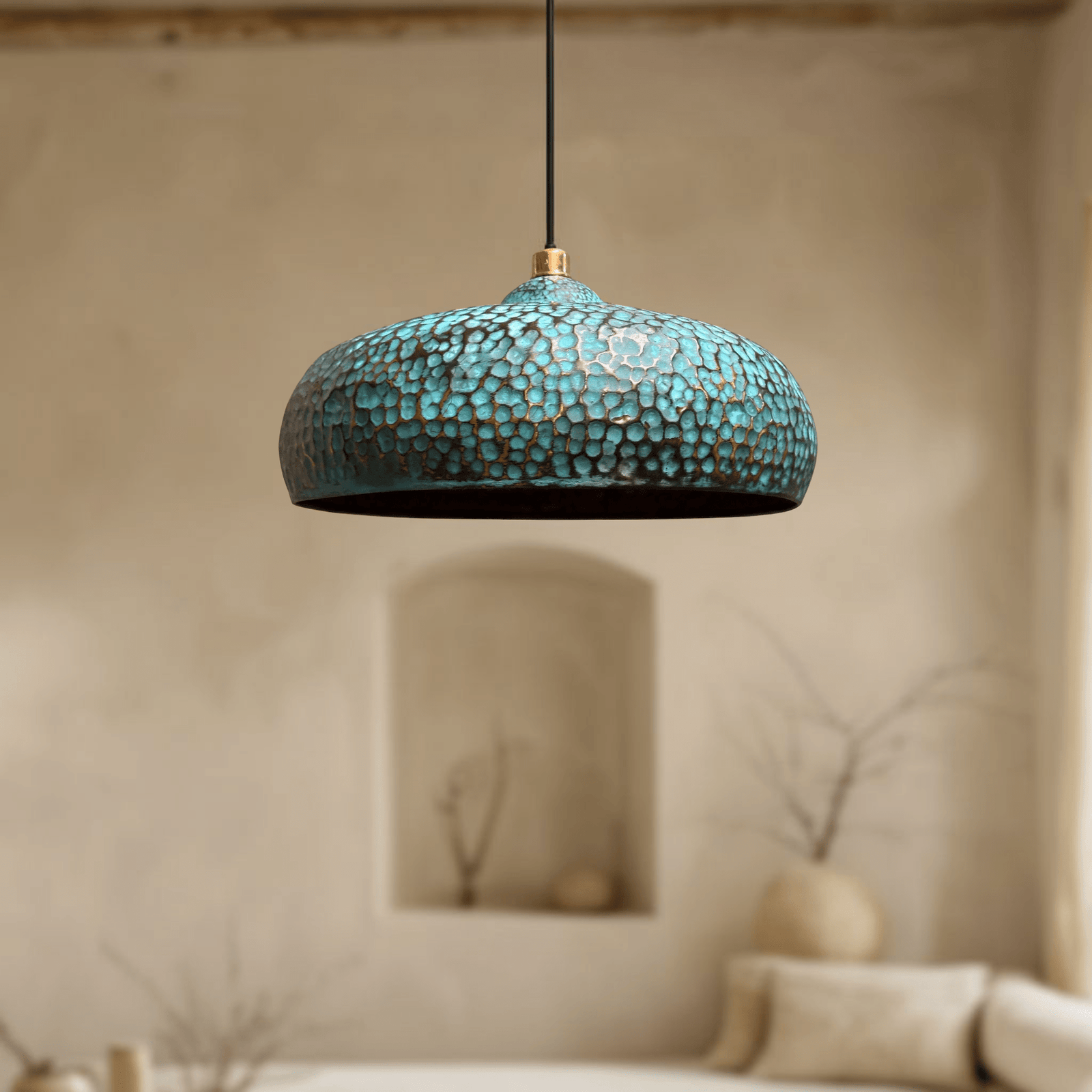 Blue Patina Brass Pendant Lights – Handcrafted Oxidized Dome Fixtures for Kitchen Islands - handcrafted luxury for kitchen and bathroom interiors by Brooklyn Brass