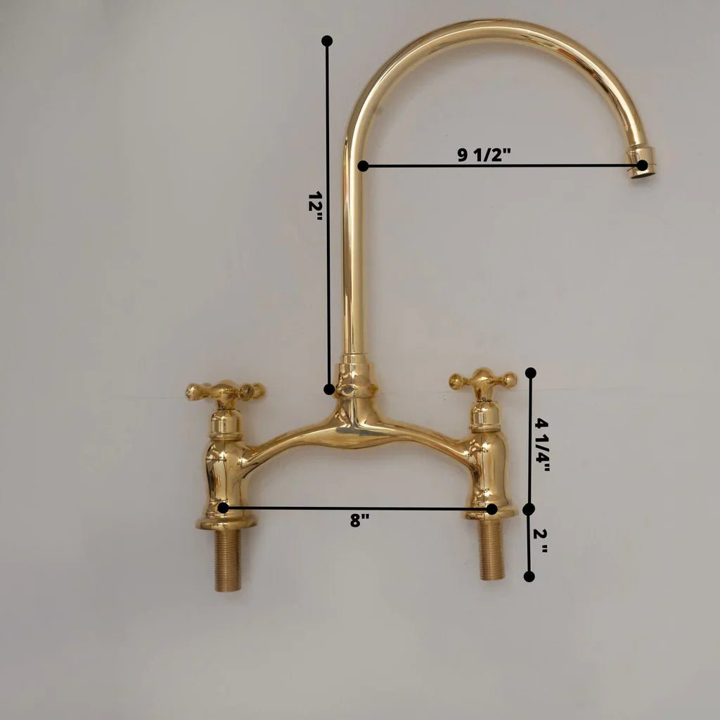 Brass Antique Bridge Kitchen Faucet, V Shaped Unlacquered Brass Tap - handcrafted luxury Kitchen Faucets for kitchen and bathroom interiors by Brooklyn Brass