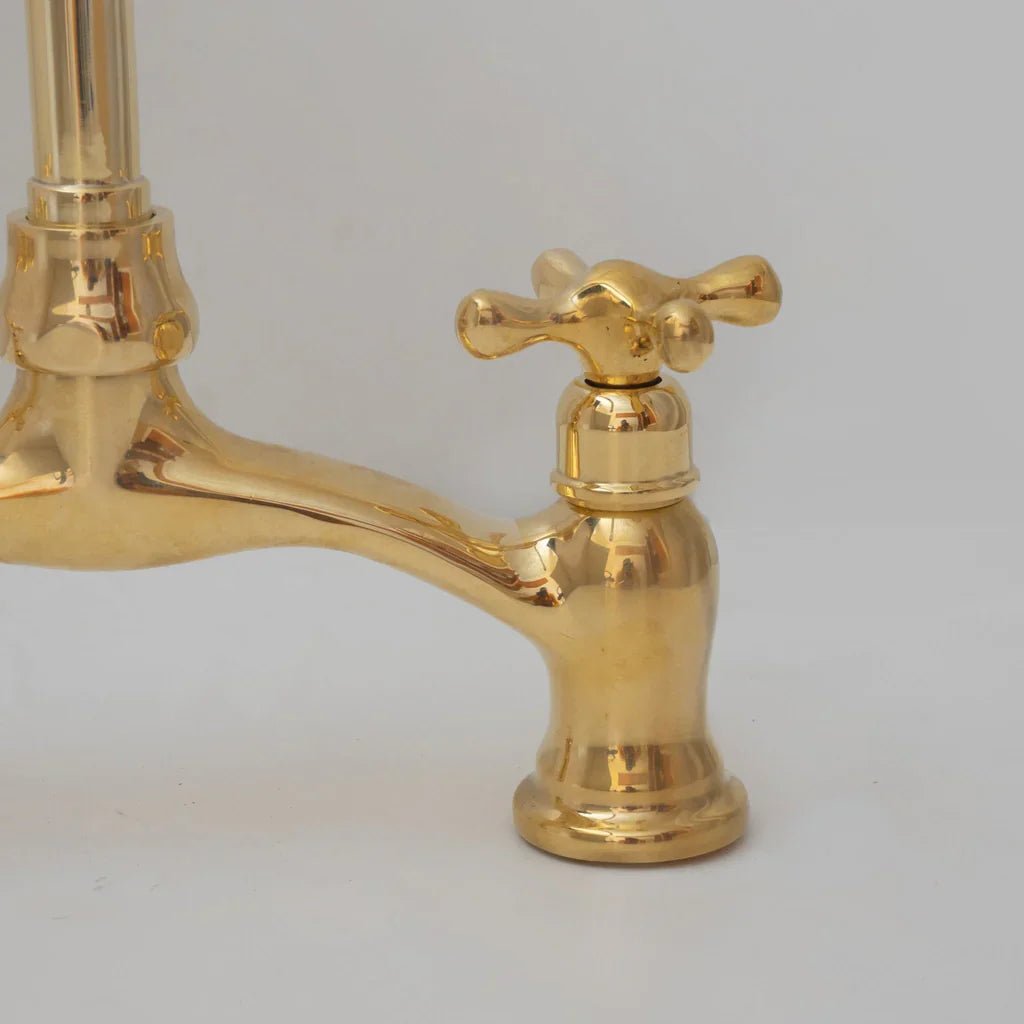 Brass Antique Bridge Kitchen Faucet, V Shaped Unlacquered Brass Tap - handcrafted luxury Kitchen Faucets for kitchen and bathroom interiors by Brooklyn Brass