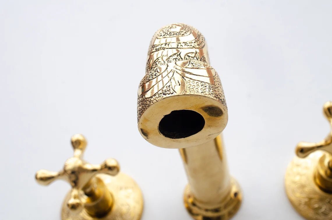 Brass Bathroom Faucet, Antique Brass Wall Mount Faucet - handcrafted luxury Bathroom Faucets for kitchen and bathroom interiors by Brooklyn Brass