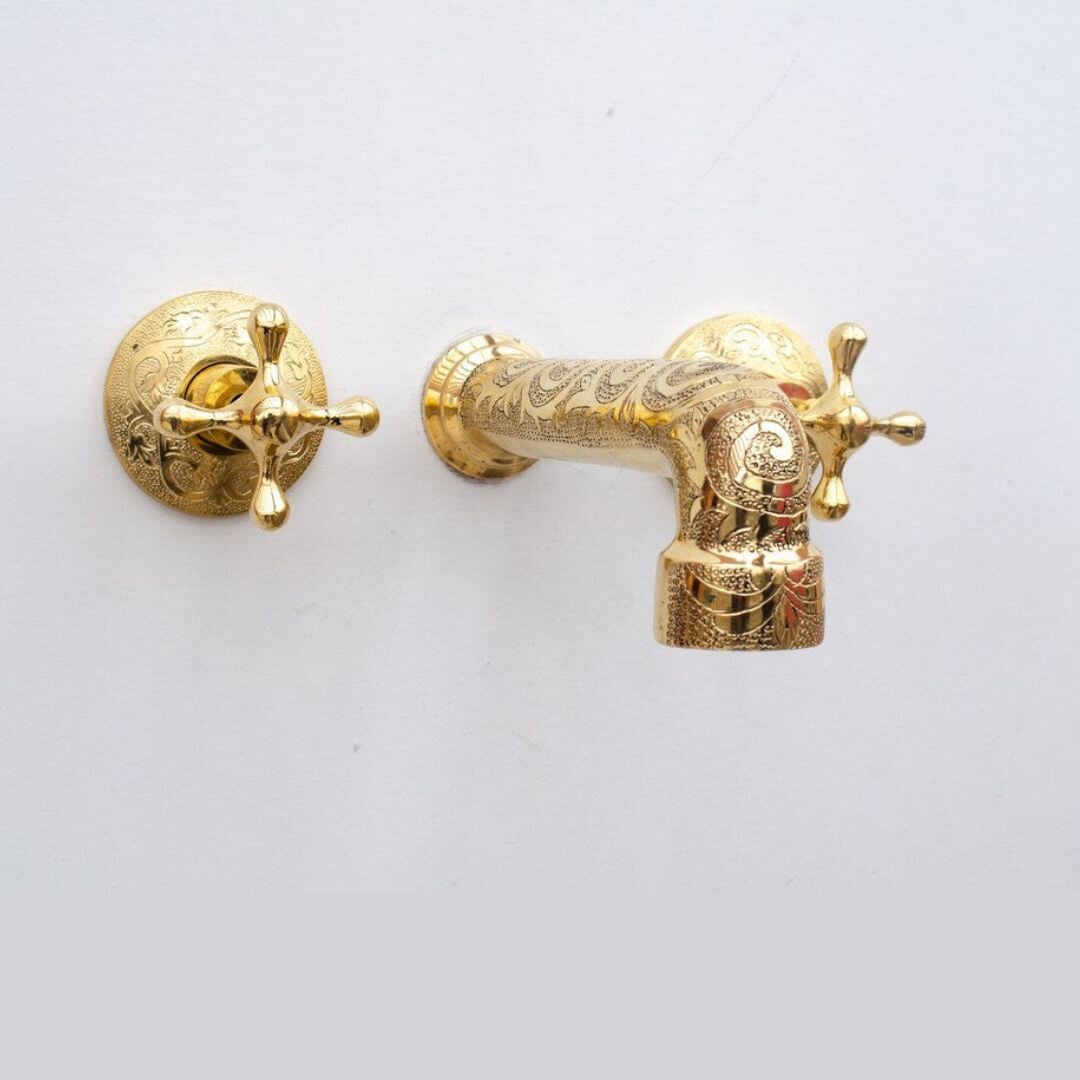 Brass Bathroom Faucet, Antique Brass Wall Mount Faucet - handcrafted luxury Bathroom Faucets for kitchen and bathroom interiors by Brooklyn Brass