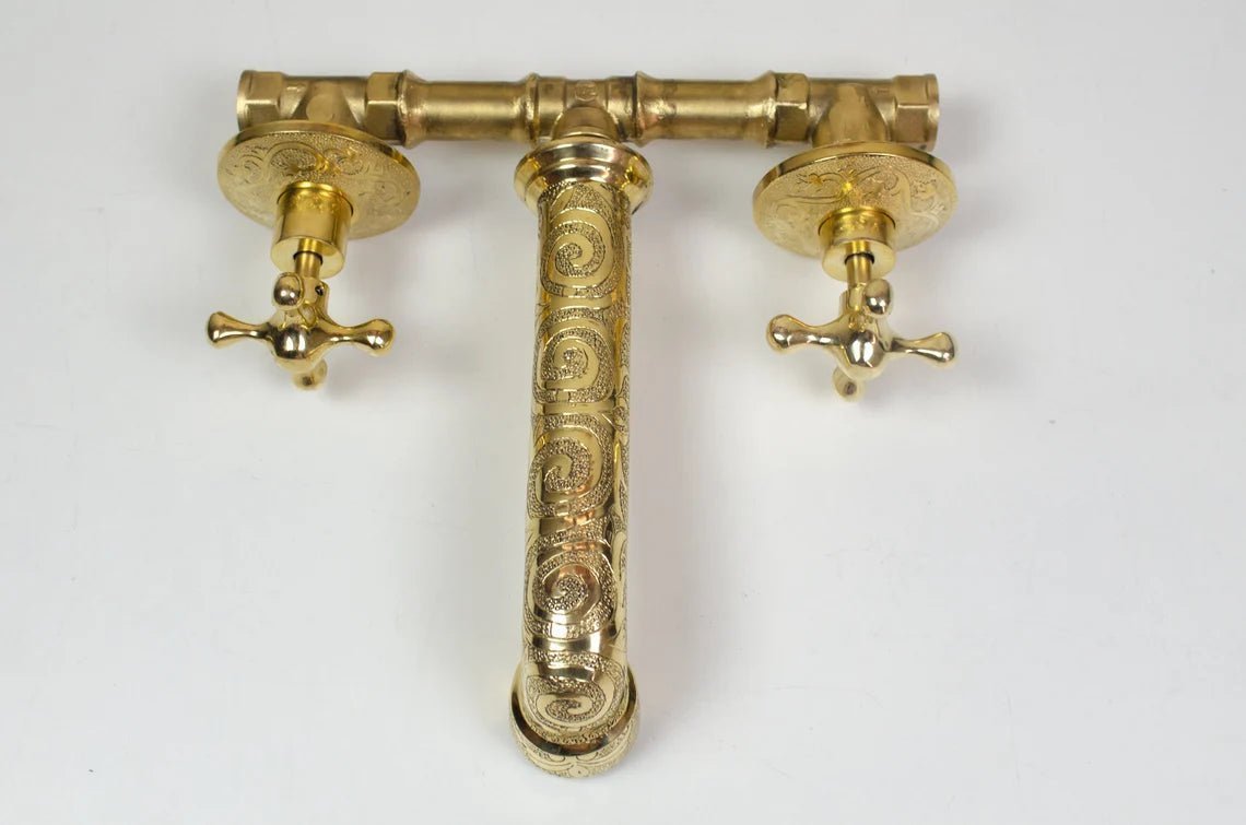 Brass Bathroom Faucet, Antique Brass Wall Mount Faucet - handcrafted luxury Bathroom Faucets for kitchen and bathroom interiors by Brooklyn Brass