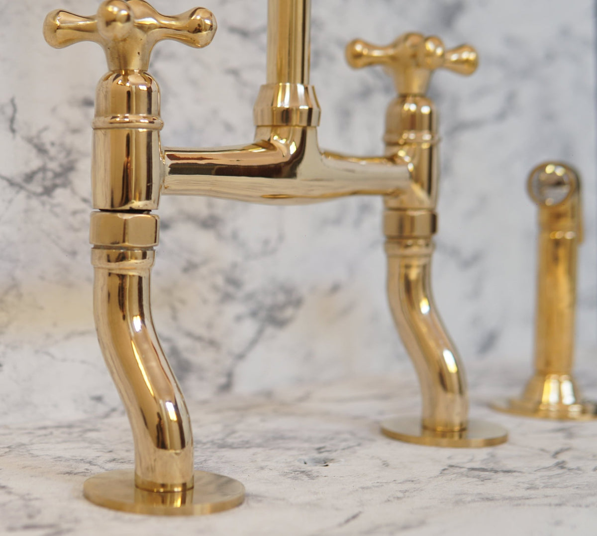 Brass Bridge Kitchen Faucet With Curved Legs - handcrafted luxury Kitchen Faucets for kitchen and bathroom interiors by Brooklyn Brass