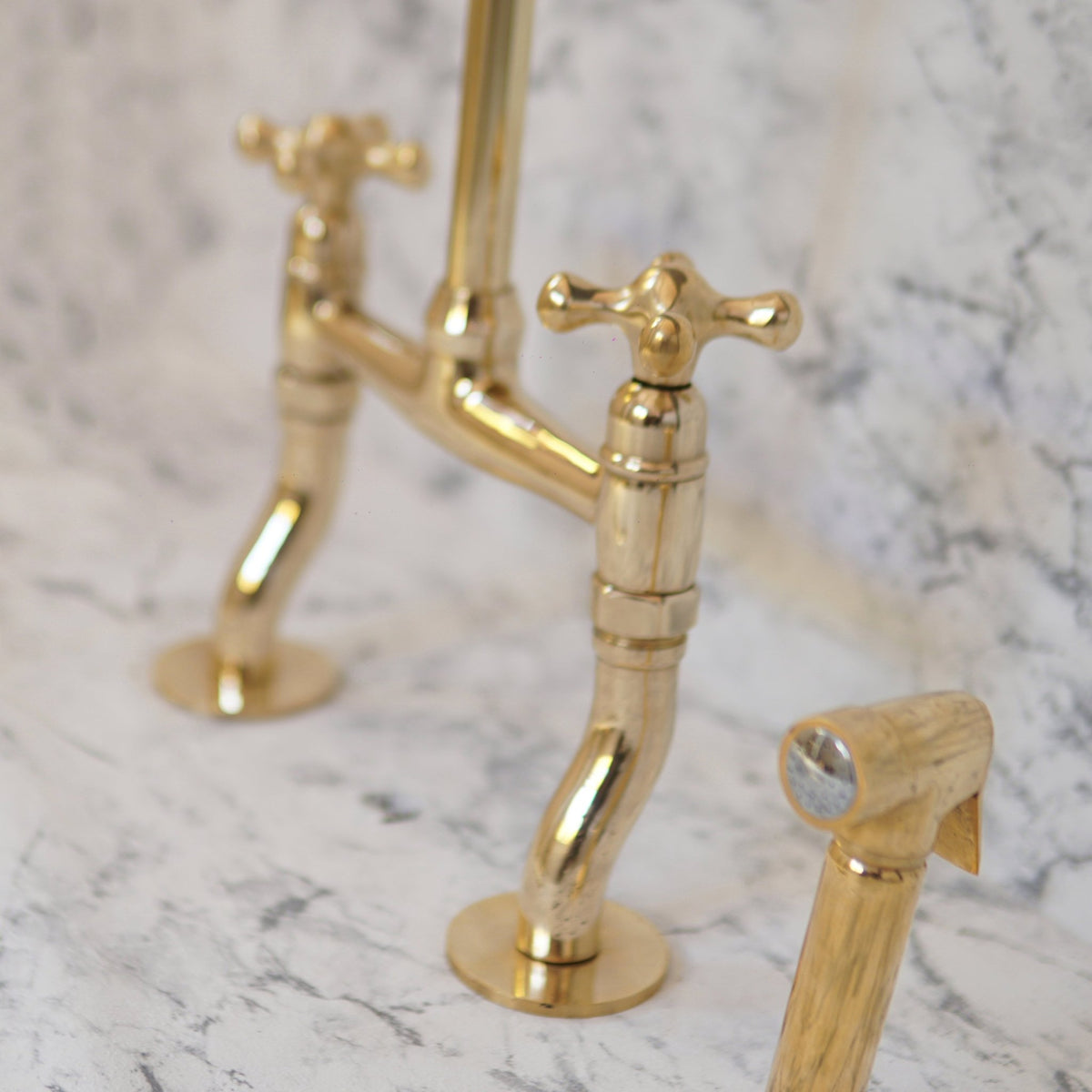 Brass Bridge Kitchen Faucet With Curved Legs - handcrafted luxury Kitchen Faucets for kitchen and bathroom interiors by Brooklyn Brass