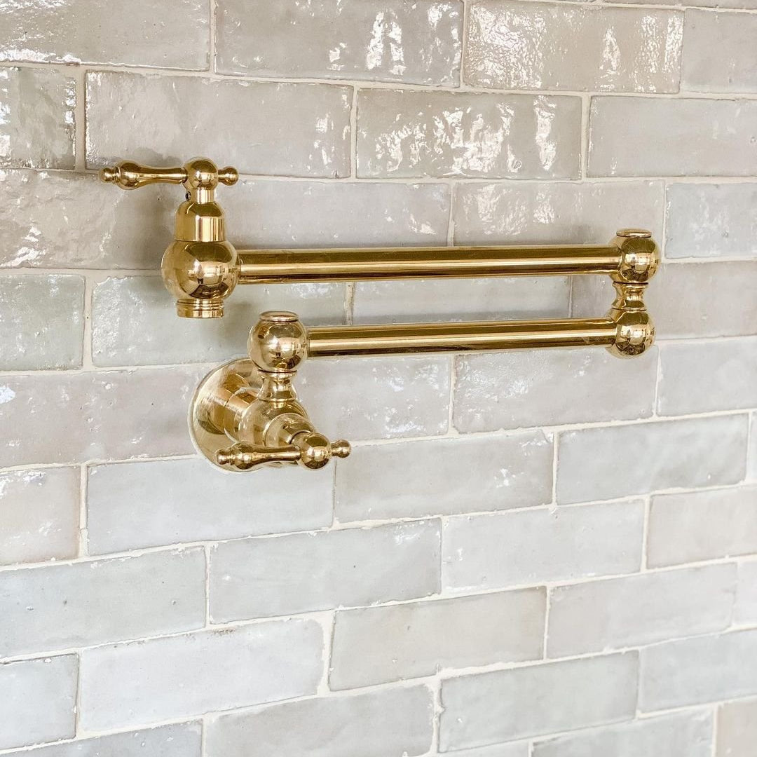 Brass Pot Filler Faucet - handcrafted luxury Kitchen Faucets for kitchen and bathroom interiors by Brooklyn Brass