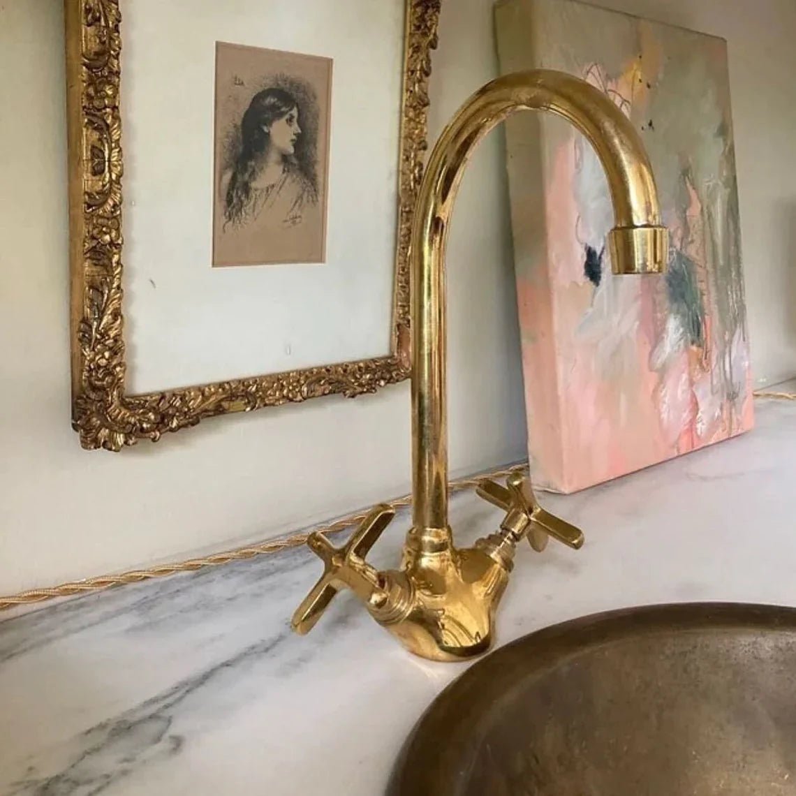 Brass Single Hole Bathroom Faucet, Antique Brass Gooseneck Bathroom Faucet - handcrafted luxury Bathroom Faucets for kitchen and bathroom interiors by Brooklyn Brass