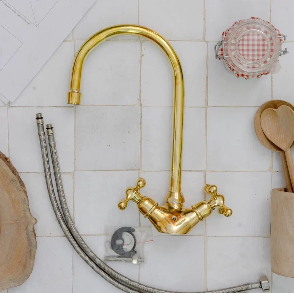 Brass Single Hole Bathroom Faucet, Antique Brass Gooseneck Bathroom Faucet - handcrafted luxury Bathroom Faucets for kitchen and bathroom interiors by Brooklyn Brass